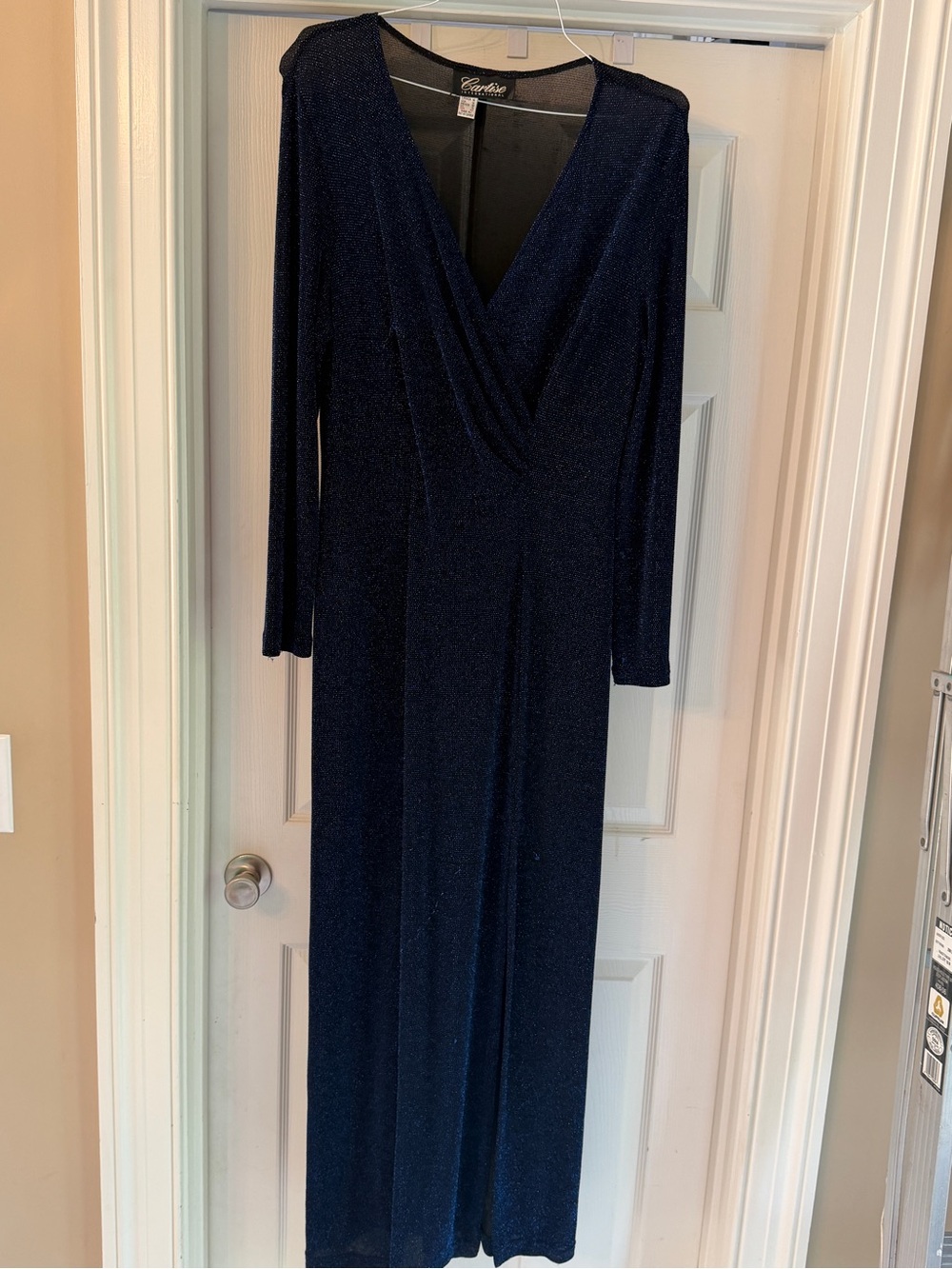 Navy Sparkle Long Sleeve Maxi Wrap Dress